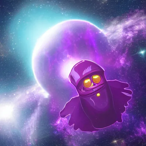 Image similar to An evil and terrifying creature in space in front of a purple nebula