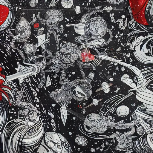 Image similar to james jean, mcbess art of a party in space, hyper detail