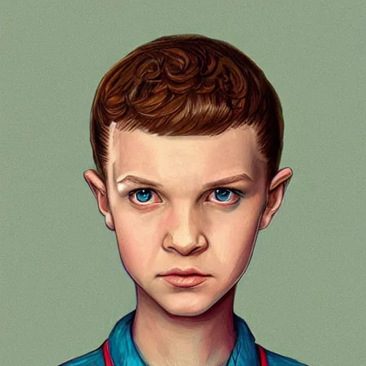 Prompt: a beautiful portrait of Eleven from Stranger things by (((Bowater Charlie))) , fantasy!!! , digital!!!, character,