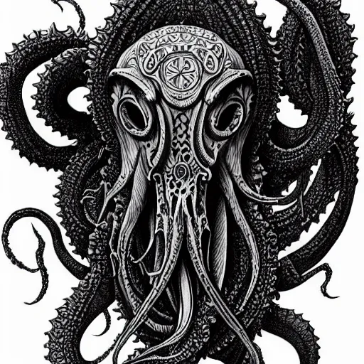 Image similar to black ink on paper, illithid cthulhu, trending on artstation, beautiful, intricate, detailed