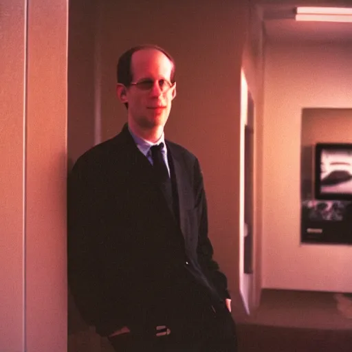 Image similar to color 35mm film still of Nick Bostrom, figure portrait