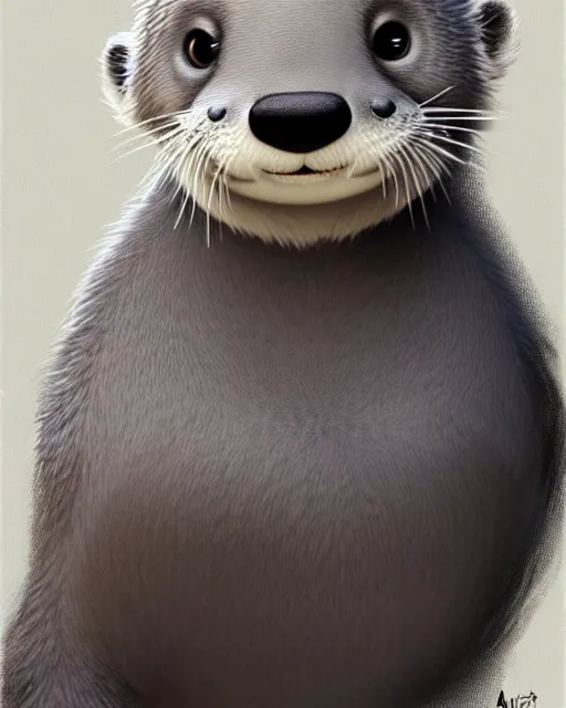 Image similar to character concept art of a cute young male grey anthropomorphic gray furry otter | | cute - fine - face, pretty face, key visual, realistic shaded perfect face, fine details by stanley artgerm lau, wlop, rossdraws, james jean, andrei riabovitchev, marc simonetti, and sakimichan, trending on artstation