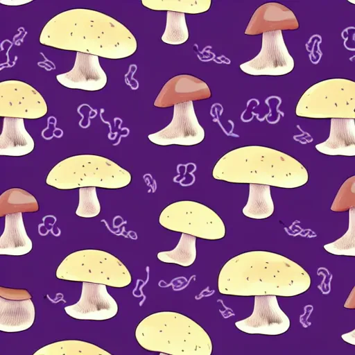 Image similar to mushrooms on a black background, purple internal glow, wallpaper, Illustration, Anatomical Drawing, Painting