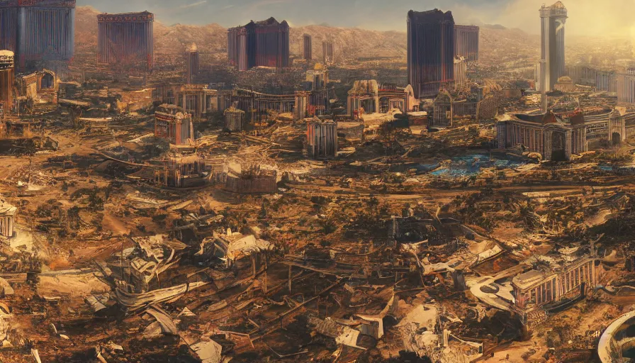 Image similar to panorama of las vegas ruins, hyperdetailed, artstation, cgsociety, 8 k