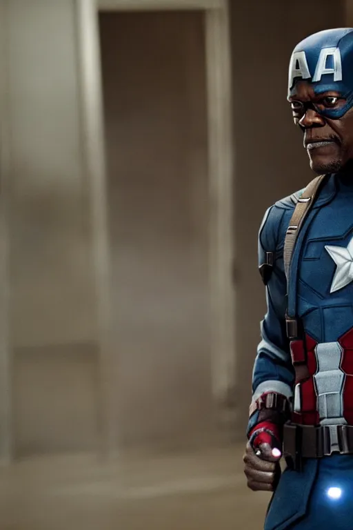 Prompt: film still of Samuel L Jackson as Captain America in new Avengers film