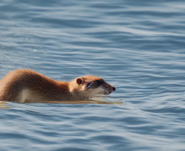 Image similar to 4 k hd, high detail photograph of weasel surfing, shot with sigma f / 4. 2, 2 5 0 mm sharp lens, wide shot, consistent, volumetric lighting, high level texture render