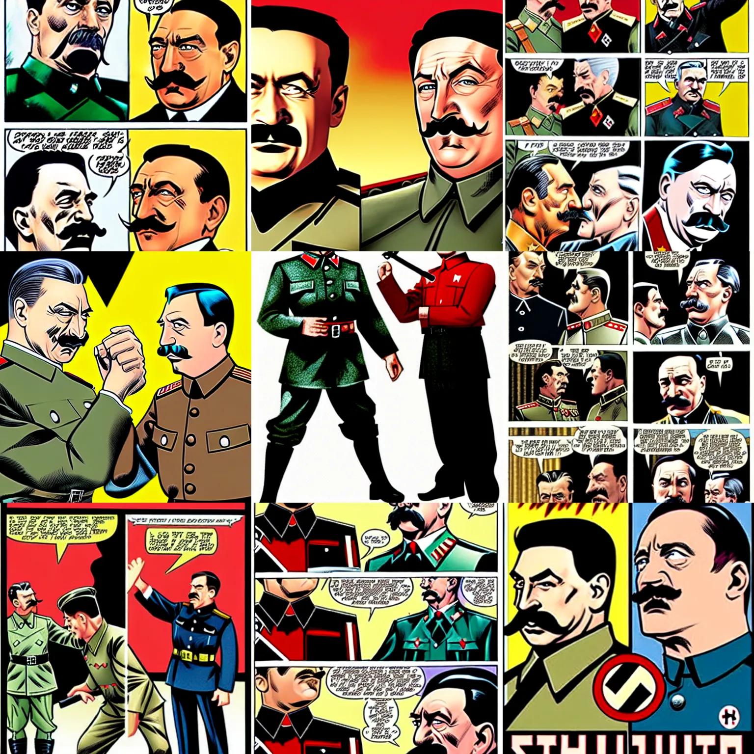 Prompt: stalin and hitler squaring off by marvel comics