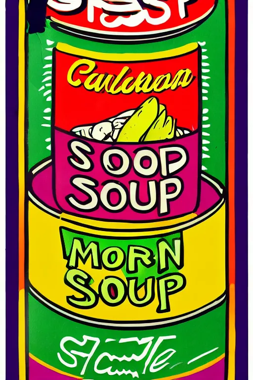 Image similar to a gross looking soup in the style of modern pop art