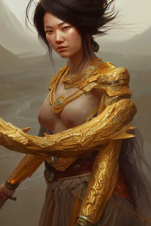 Prompt: goddess of the mongol, highly detailed, digital painting, artstation, concept art, smooth, sharp focus, illustration, unreal engine 5, 8 k, art by artgerm and greg rutkowski and edgar maxence