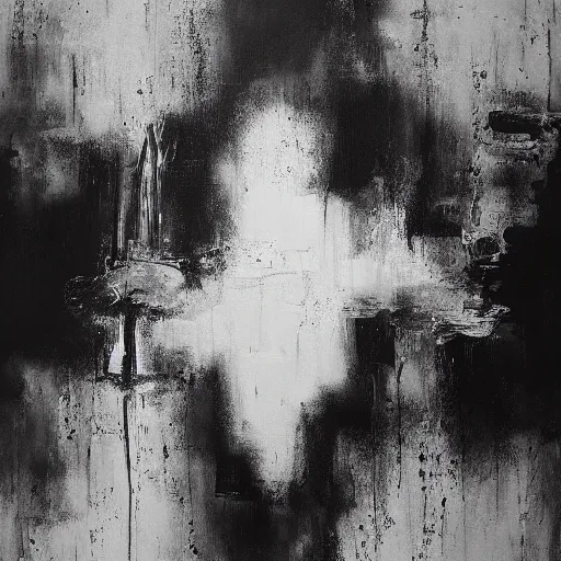 Prompt: god of peace black and white abstract painting, on canvas, wide shot, futuristic