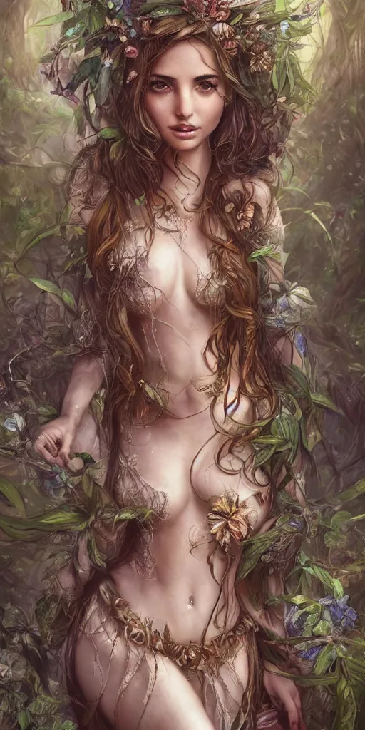 Image similar to ana de armas as a wood fairy, fantasy, intricate, elegant, highly detailed, digital painting, trending on artstation, digital illustration, in the style of Stanley Artgerm