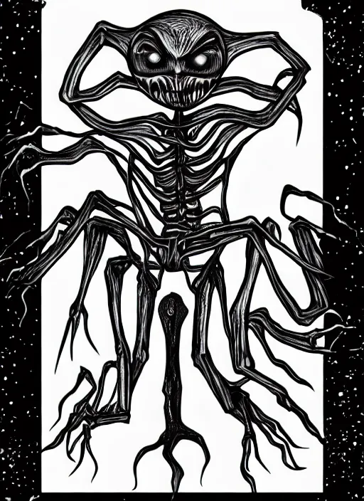 Image similar to a creepy alien, spooky halloween theme, illustration line art style