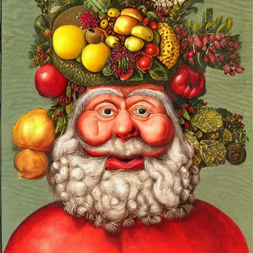 Image similar to An image of Santa in the art style of Arcimboldo,