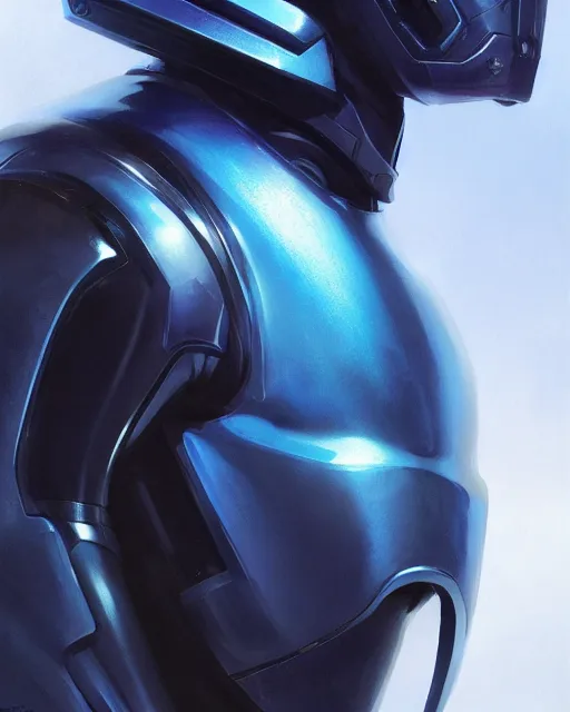 Prompt: character portrait of iridescent sinewy smooth muscular male sleek glossy bluish black pearlescent scifi armor with smooth black featureless helmet, by greg rutkowski, mark brookes, jim burns, tom bagshaw, magali villeneuve, eve ventrue, trending on artstation