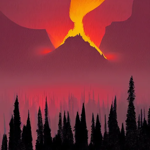 Prompt: forest fire in the Rocky Mountains, by Olly Moss, graphic design