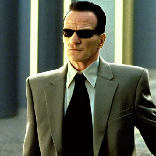 Image similar to film still of Bryan Cranston as Neo in The Matrix (1999)