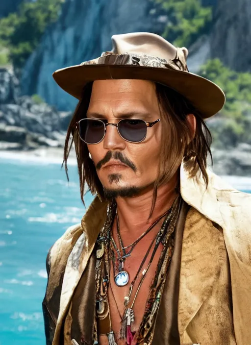 Image similar to film still of Johnny Depp as Cole Thorton in El Dorado, 4k