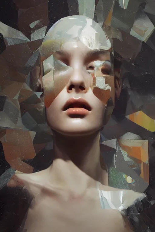 Prompt: 3 d, close - up, fashion model looking up, marble, tears, poster art, intricate oil painting, high detail, figurative art, multiple exposure, poster art, 3 d, by stanley kubrick and tooth wu and wlop and beeple