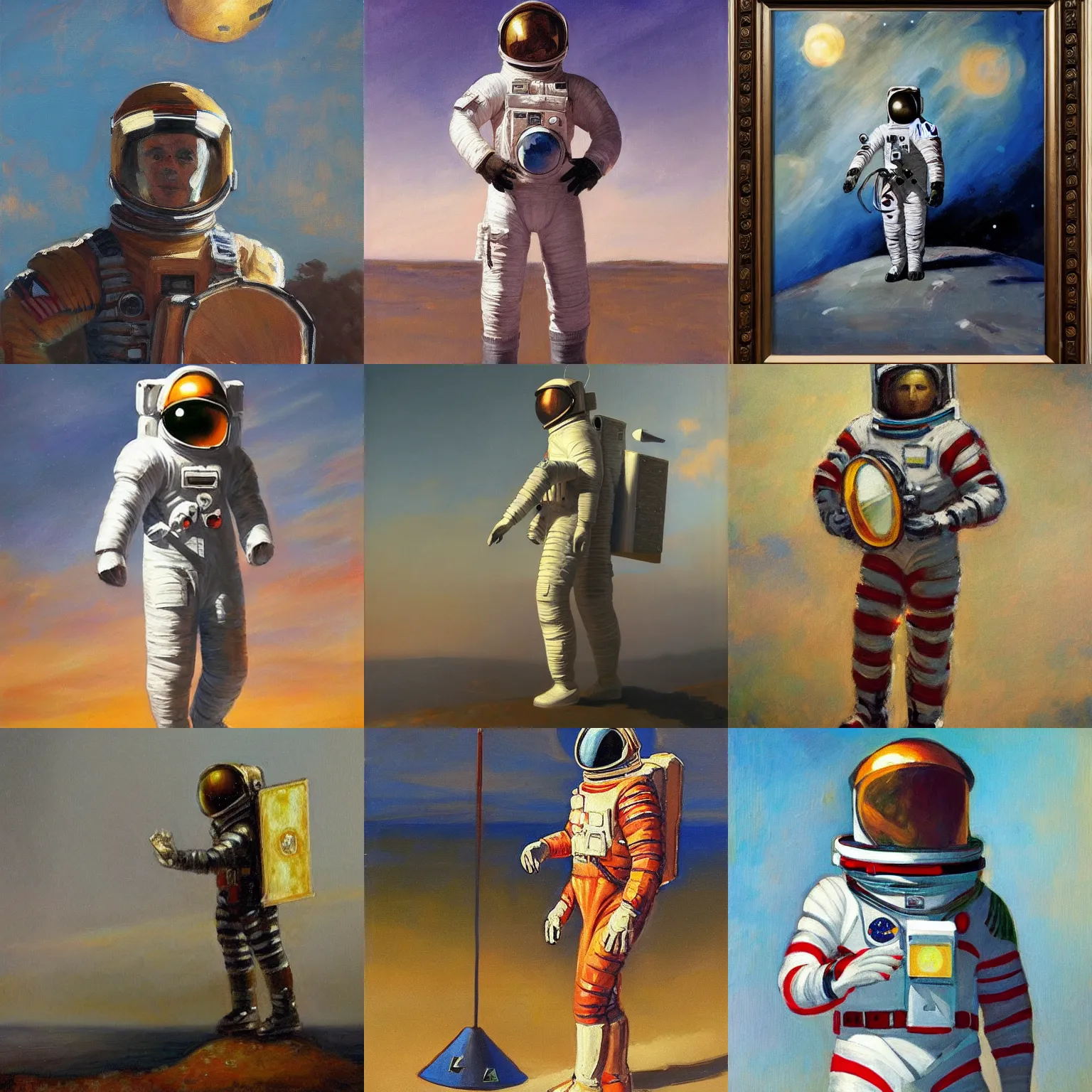 Prompt: astronaut with scutum tower shield, tonalist style, luminist, figurative art