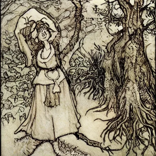 Prompt: tiktok, arthur rackham illustration, extremely high quality