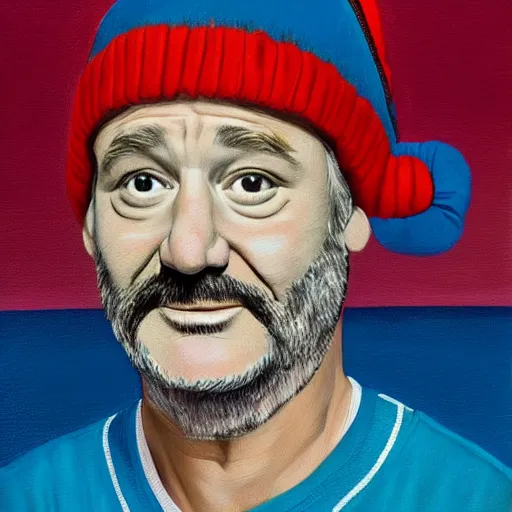 Image similar to bill murray as steve zissou, wes anderson, oil painting