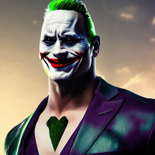 Prompt: Dwayne Johnson as the Joker, artstation, 4k, highly detailed