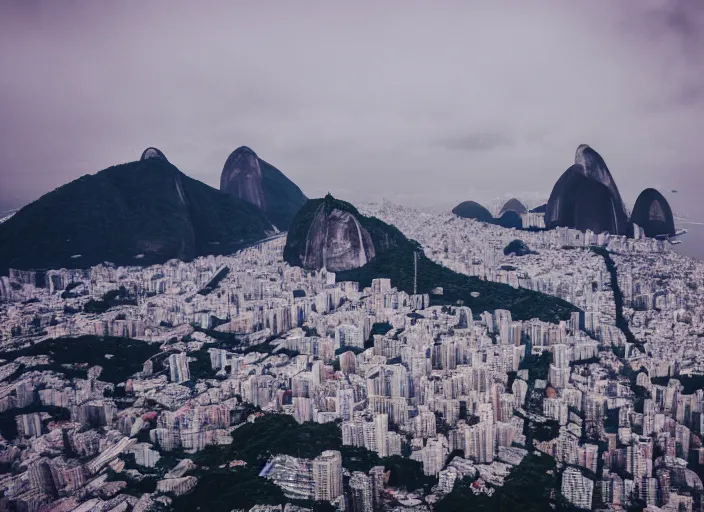 Prompt: rio de janeiro pao de acucar's view, city snowing with a lot of snow, medium shot, photography award photo, 4 k