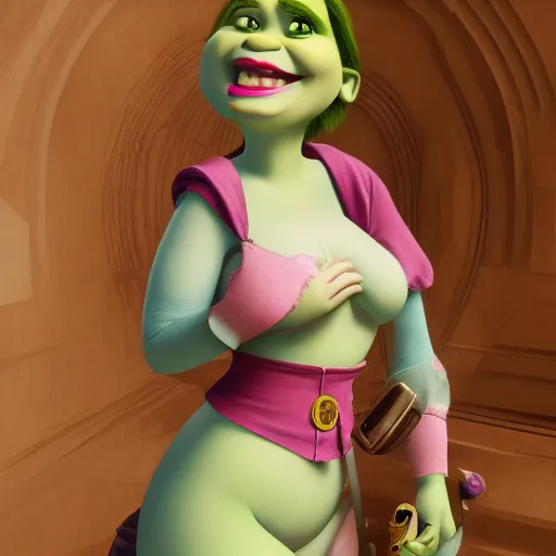 Prompt: Shrek is wearing maids outfit, hyperdetailed, artstation, cgsociety, 8k
