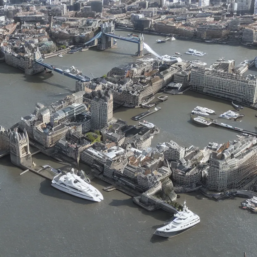 Prompt: photo of yacht next to tower bridge