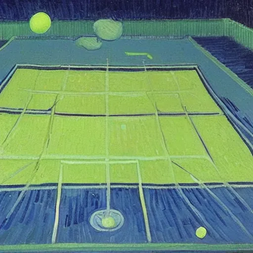Prompt: tennis court in space, van gogh's art