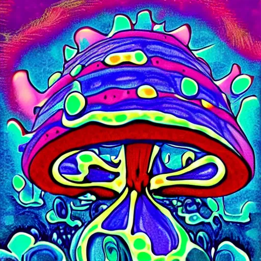 Prompt: super crazy mushroom trip, psychedelic, alien,