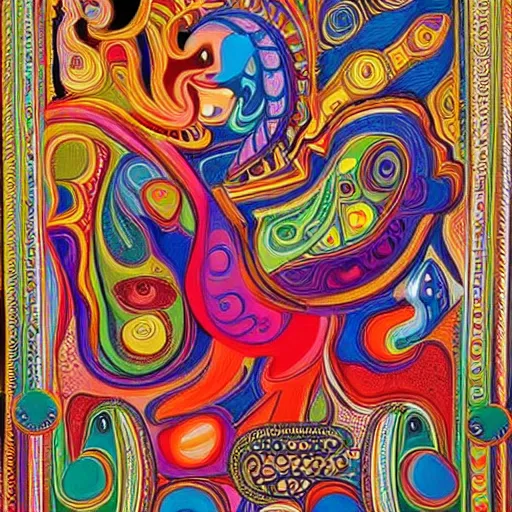 Image similar to beautifully weird cool dynamic variety striking wonderfully beautiful majestic harmony very colourful ornate indian abstract biomorphic surreal art