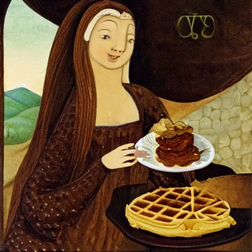 Prompt: lady Godiva eating waffles