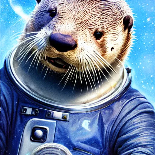 Image similar to an otter wearinf an astronaut suit,digital art,ultra realistic,ultra detailed,art by greg rutkowski,hyperdetailed,detailed face,photorealiatic,professional lighting