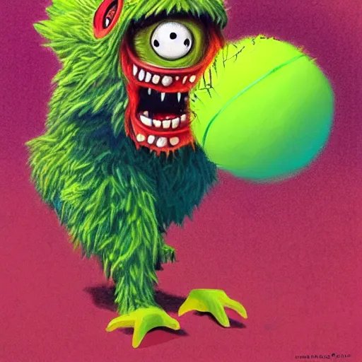 Image similar to a tennis ball monsters, colorful, digital art, fantasy, magic, chalk, trending on artstation, ultra detailed, professional illustration by basil gogos