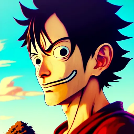 Image similar to highly detailed portrait luffy in gta v, stephen bliss, unreal engine, fantasy art by greg rutkowski, loish, rhads, ferdinand knab, makoto shinkai and lois van baarle, ilya kuvshinov, rossdraws, tom bagshaw, global illumination, radiant light, detailed and intricate environment