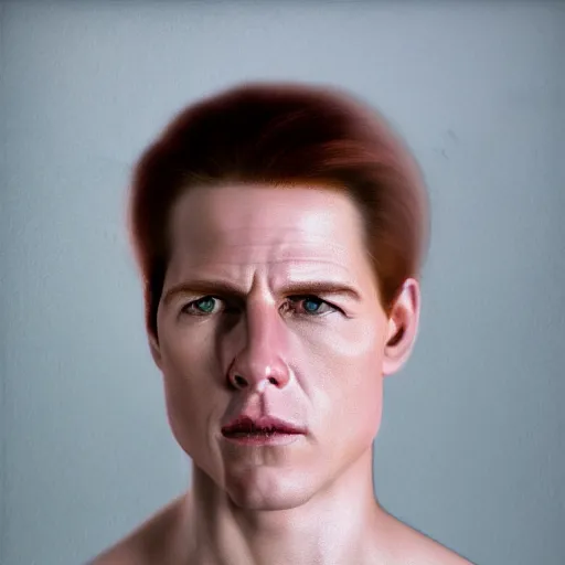 Image similar to realistic expired fuji film portrait of white albino tom cruise, hyperrealism, photorealistic, detailed, atmospheric, 8 k, award winning photography, cinematic