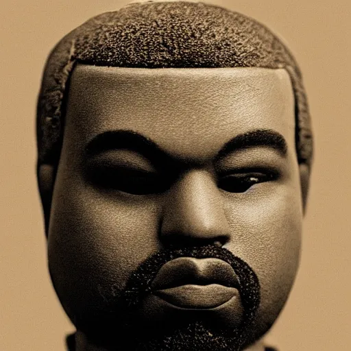 Image similar to Portrait studio photograph of Kanye West & an anthropomorphic teddy bear, close up, shallow depth of field, in the style of Felice Beato, Noir film still, 40mm