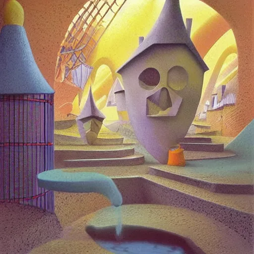 Image similar to colourful scene from a dream. digital artwork by vincent bons, michael whelan, remedios varo and gerardo dottori. grainy and rough. interesting pastel colour palette. beautiful light. oil and water colour based on high quality render.