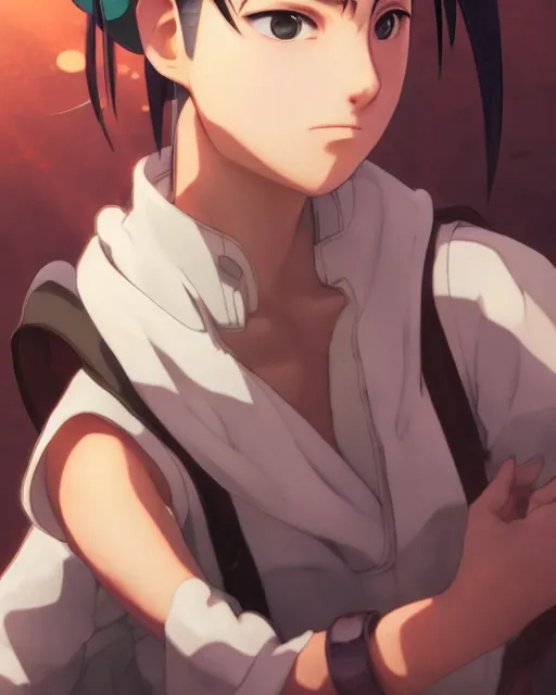 Image similar to tenten from naruto, two hair buns, medium shot, visible face, detailed, perfectly shaded, perfectly shaded face, atmospheric lighting, realistic, by makoto shinkai, stanley artgerm lau, wlop, rossdraws