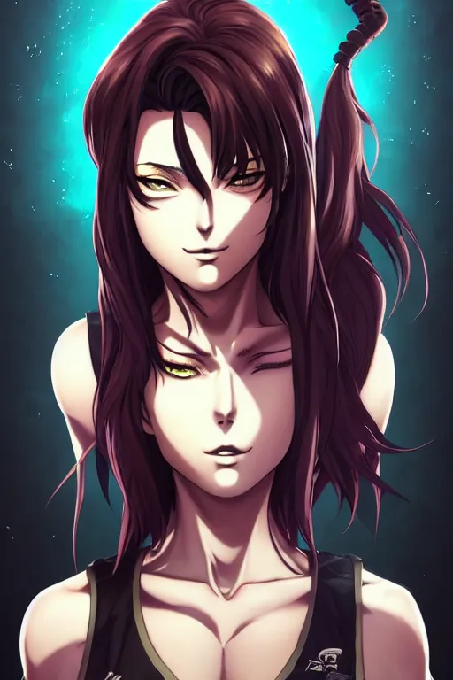 Image similar to a portrait of revy from black lagoon manga, symmetrical eyes, symmetrical face, art by lois van baarle and loish and ross tran and rossdraws and sam yang and samdoesarts and artgerm, digital art, highly detailed, intricate, sharp focus, trending on artstation hq, deviantart, unreal engine 5, 4 k uhd image