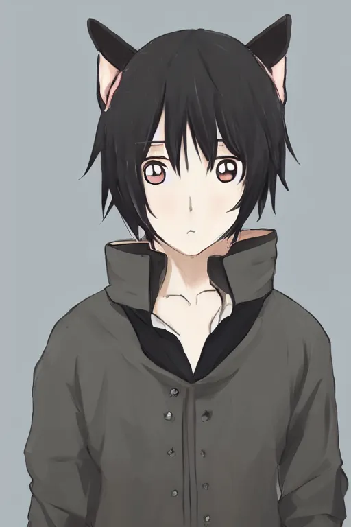 Image similar to portrait of an anime guy with wolf ears and tail, trending on pixiv, by kawacy