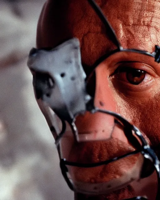 Image similar to film still close up shot of dwayne johnson as hannibal lector from the movie the silence of the lambs. photographic, photography