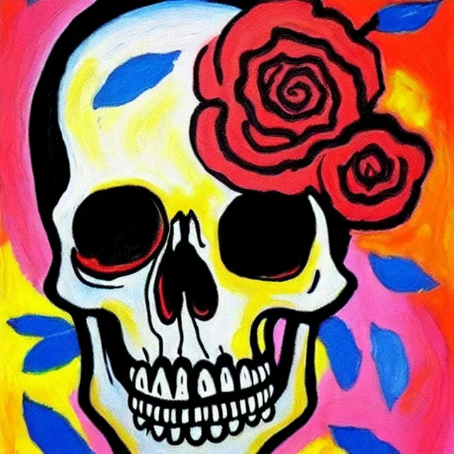 Prompt: a beautiful painting skull rose, by kusama miyama and jean michel basquiat realistic oil painting