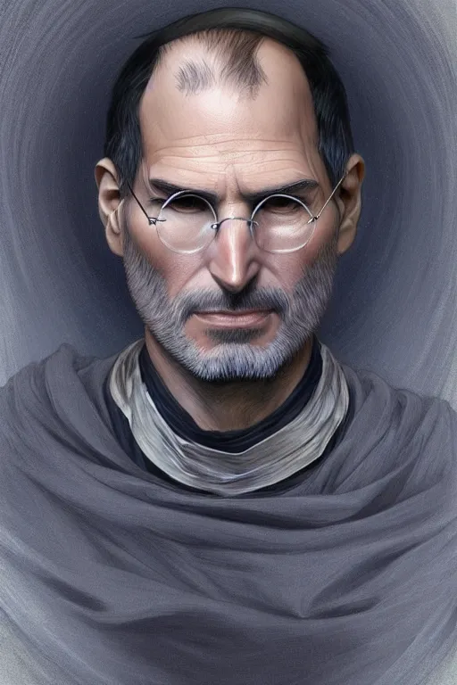 Image similar to steve jobs as an anime character, portrait, fantasy, intricate, elegant, highly detailed, digital painting, artstation, concept art, smooth, sharp focus, illustration, art by gaston bussiere and alphonse mucha