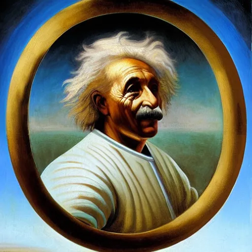 Prompt: painting of Einstein as an astronaut wearing a helmet by George Stubbs, renaissance painting, oil painting, old master