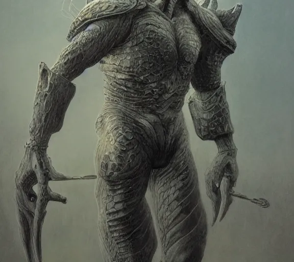 Image similar to centaur concept, bottom of the horse, upper torso of an armored warrior, beksinski, wayne barlowe, adrian smith fantasy art, the hobbit art, lord of the ring art, the witcher concept art, trending on artstation, game of throne art