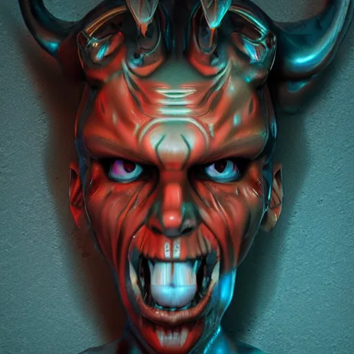 Prompt: demon, cartoon portrait made out of rain, realistic, highly detailed, neon, rendered in octane, unreal engine, beautiful, trending on artstation,