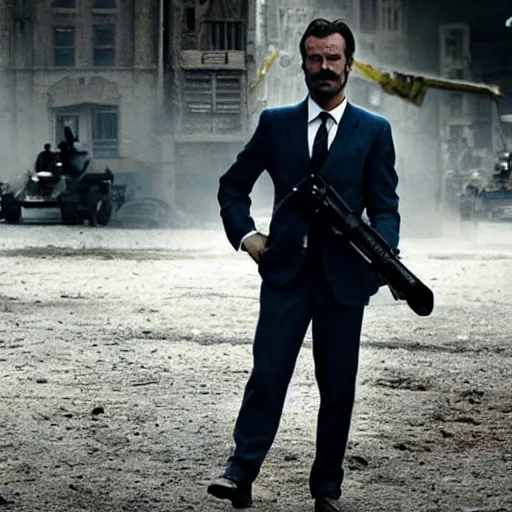 Image similar to kurdish capitalist wearing a suit, dressed smart, in a movie directed by christopher nolan, movie still frame, promotional image, imax 7 0 mm footage