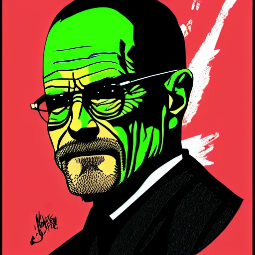 Image similar to vector drawing, walter white wearing the joker outfit